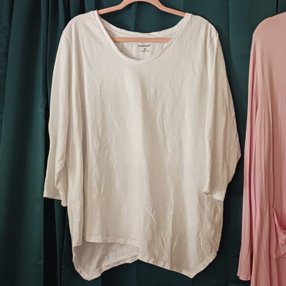 2x Studio Park (QVC) asymmetrical hem slub top - Picture 1 of 2